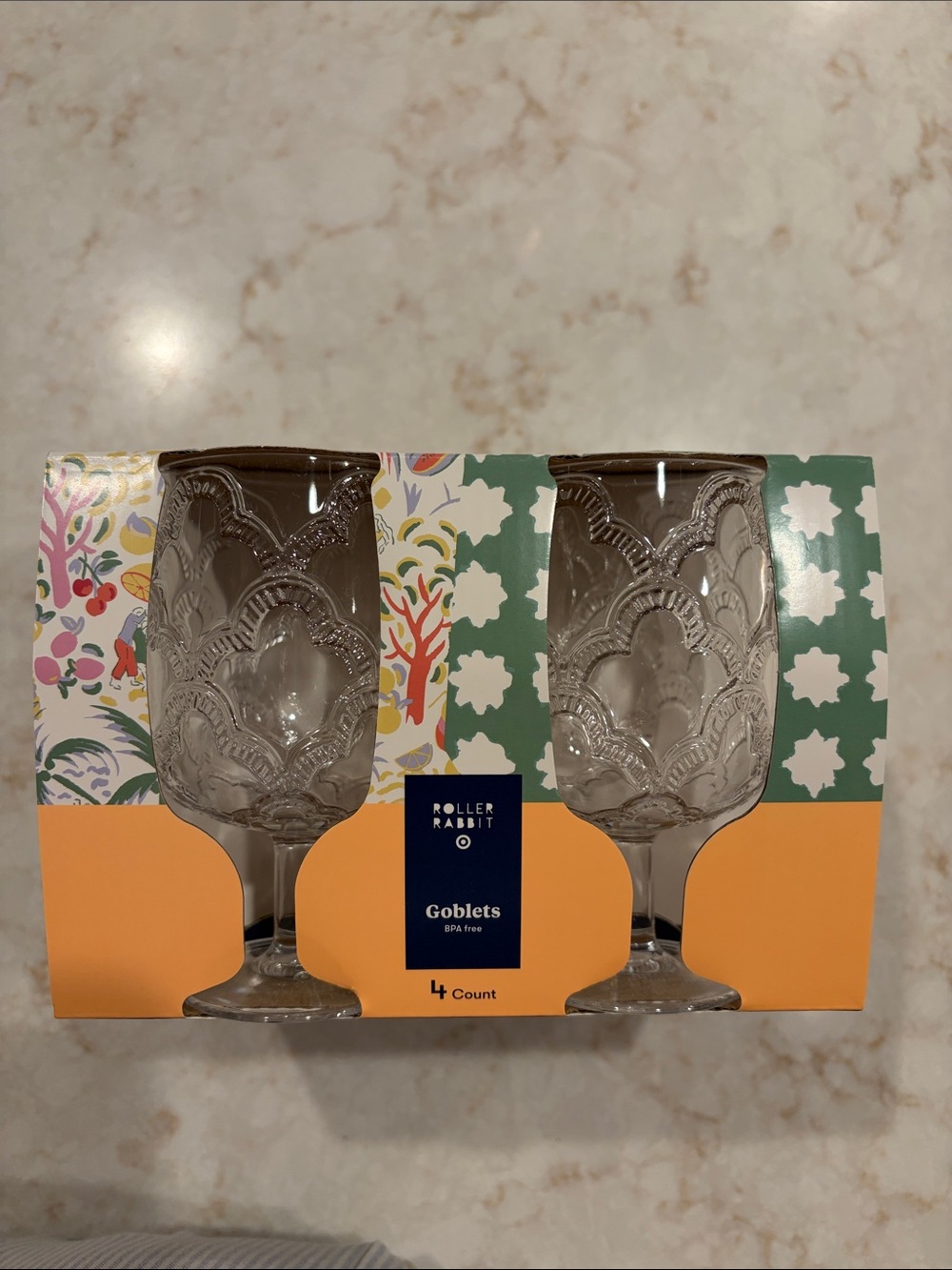 Roller Rabbit for Target Acrylic Clear Embossed Goblets - Set of 4 NWT